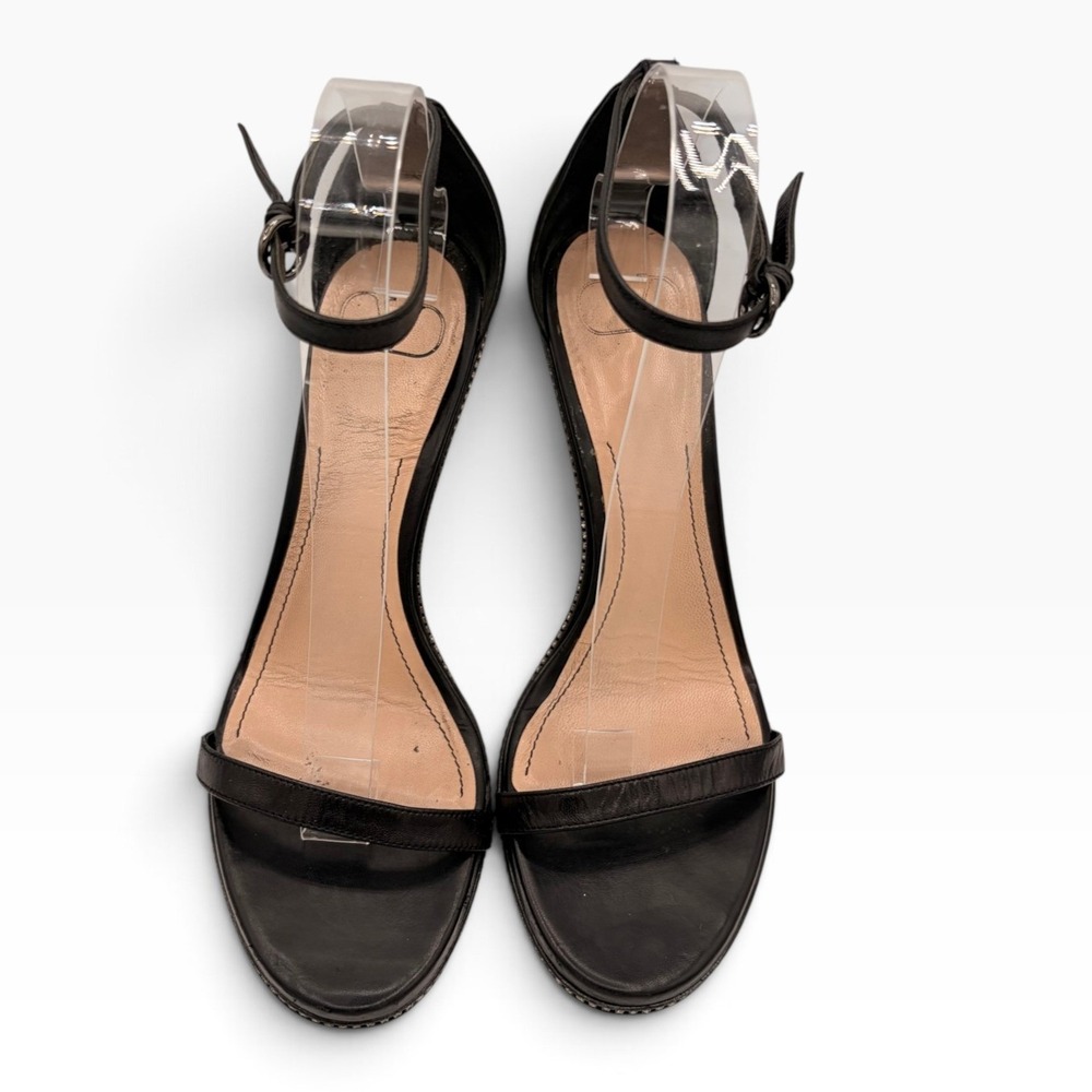 Valentino Garavani Sandals 39 Luxury Black Leather Rockstud Crystal Strapy Heel - Picture 2 of 9